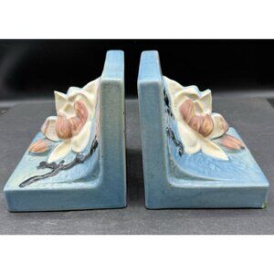 Vintage Roseville Pottery Magnolia Bookends #13  1940's Pair Art Deco
